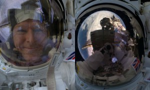Britanski astronavt Tim Peake posname selfi med prvim sprehodom po vesolju.