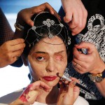 Reshma Quereshi, indijski model in žrtev napada s kislino, v zaodrju med pripravami na modno revijo Archanina Kochharja na tednu mode v New Yorku. 8. september 2016, New York, ZDA.
