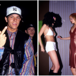 Levo: Mark Wahlberg kaže sredinca v kamero, Club USA, 1993. Desno: Amber Valletta in prijateljica plešeta na rojstnodnevni zabavi v Palladiumu, 1995.